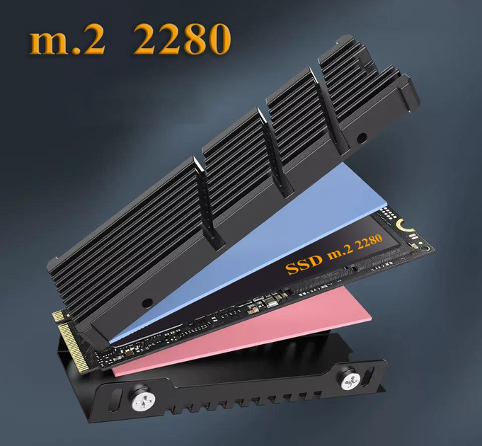 Радиатор охлаждения SSD M.2 2280 + термопрокладки FinalCool Glacier M2Pro Black - изображение 2
