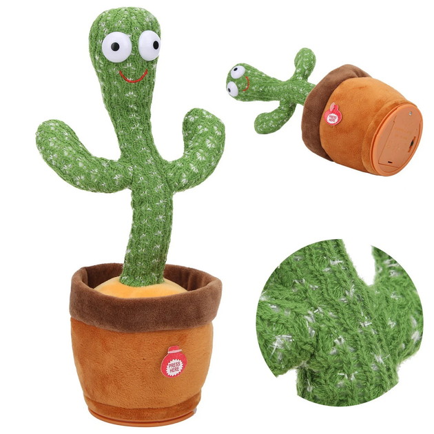Говорящий танцующий кактус с подсветкой Dancing Cactus TikTok 32 см на аккумуляторе, поющий, повторюшка - изображение 2