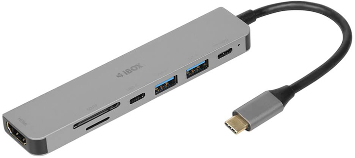 USB Hub iBox 4K SLIM USB 3.2 HDMI PD100W Silver (IUH3SL4K) - obraz 1