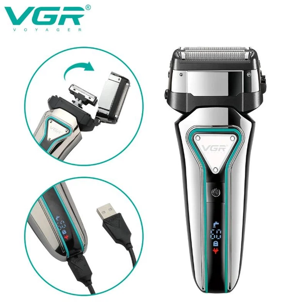 Аккумуляторная электробритва-триммер шейвер для влажного и сухого бритья с USB и IPX6 VGR V-333 Pro Черный + Щеточка для очистки бритвы - изображение 6