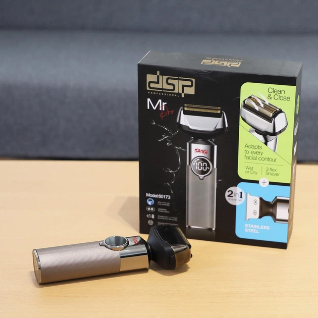 Аккумуляторная электробритва для бритья лица с USB, IPX5 и LED-дисплеем DSP DSP-60173 Pro Серый - изображение 9