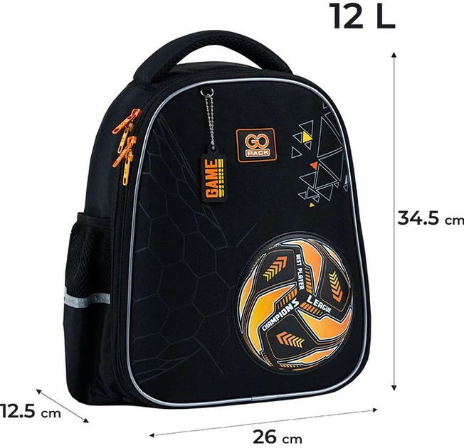 Рюкзак школьный полукаркасный GoPack Education It's a Goal Time 34.5x26x12.5 см 12 л Черный (GO25-165S-3) - Фото 2 Рюкзак школьный полукаркасный GoPack Education It's a Goal Time 34.5x26x12.5 см 12 л Черный (GO25-165S-3) - изображение 2
