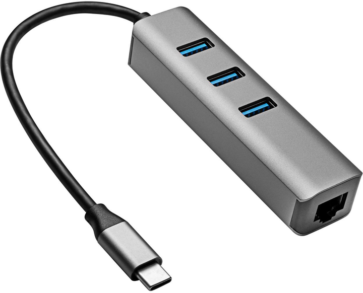 Hub USB Akyga AK-AD-66 USB - C - USB 3.0 3-port + Ethernet Black - obraz 1