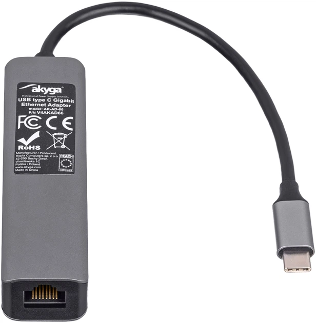 USB хаб Akyga AK-AD-66 USB - C - USB 3.0 3-port + Ethernet Black - зображення 5