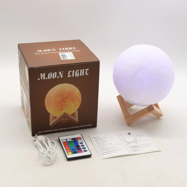 Нічник світильник від USB, 3D / Сенсорна лампа з пультом Magic LED Moon (L) - зображення 10