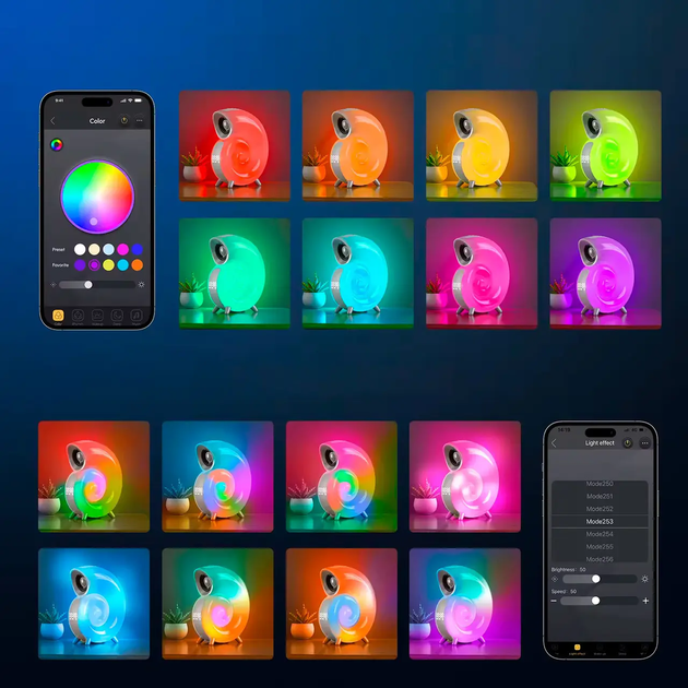 Настільна колонка - нічник (8 режимів), USB, Bluetooth / Смарт-лампа Conch Music Light (L) - зображення 2