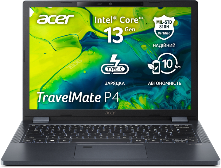 Ноутбук Acer TravelMate P4 13 TMP413-51-TCO-70TA (NX.B55EU.008) Slate Blue / 13.3" IPS WUXGA / Intel Core i7-1355U / RAM 32 ГБ / SSD 1 ТБ / Зарядка по USB / Подсветка клавиатуры - изображение 2
