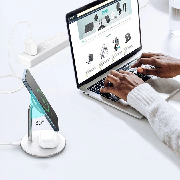 Ładowarka bezprzewodowa indukcyjna Choetech MagSafe Qi kabel USB-C 2 w 1 White (T581-F) - obraz 4