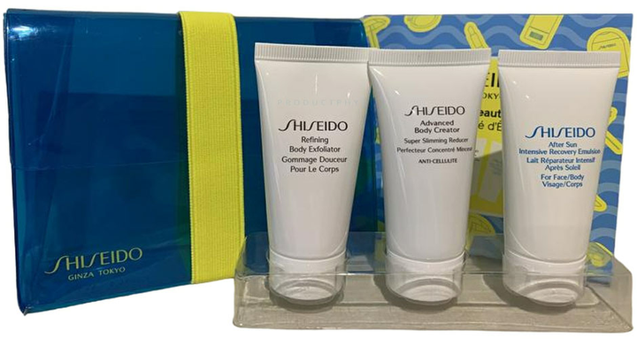 Набір косметики для догляду Shiseido Ginza Tokyo Letnia After-Sun Сонцезахисна емульсія 30 мл + Моделюючий конценрат 30 мл + Відлущувальний лосьйон 30 мл (3598380364616) - зображення 1