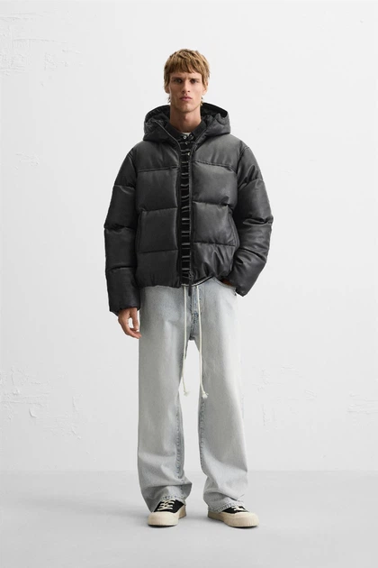 Дута куртка з еко-шкіри Zara S чорний 8281/403/800