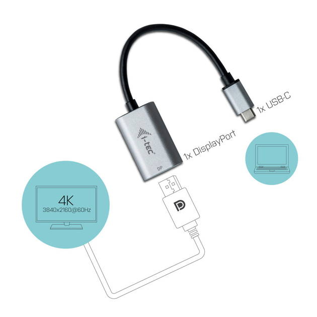 Adapter i-tec USB-C 3.1 - DIsplayPort 4K/60 Hz 0.15 m Silver (C31METALDP60HZ) - obraz 3