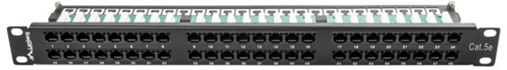 Patch panel Lanberg 48 port 1U 19" Cat.5e RAL9004 (PPU5-1048-B) - obraz 3