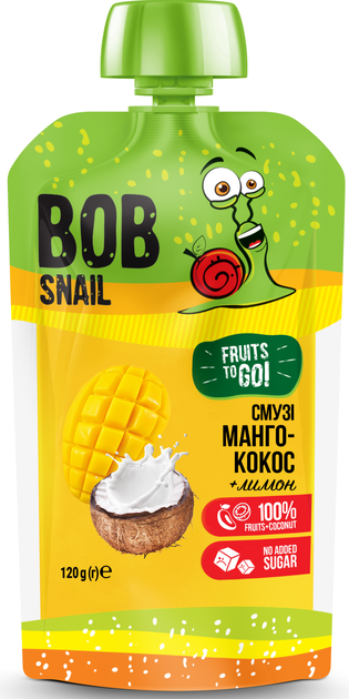 Пюре фруктовое Bob Snail Манго-Кокос пастеризованное, 120 г - изображение 1