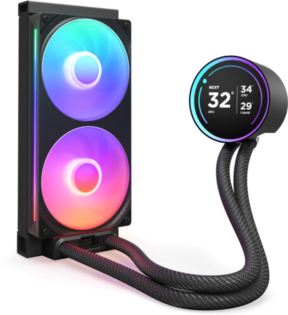 Система рідинного охолодження NZXT Kraken Elite RGB 240 мм AIO liquid cooler w/Display, RGB, Fans Black (RL-KR24E-B2) - зображення 2