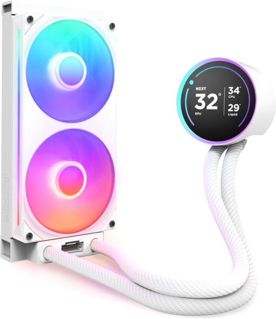 Система рідинного охолодження NZXT Kraken Elite RGB 240 мм AIO liquid cooler w/Display, RGB, Fans White (RL-KR24E-W2) - зображення 2