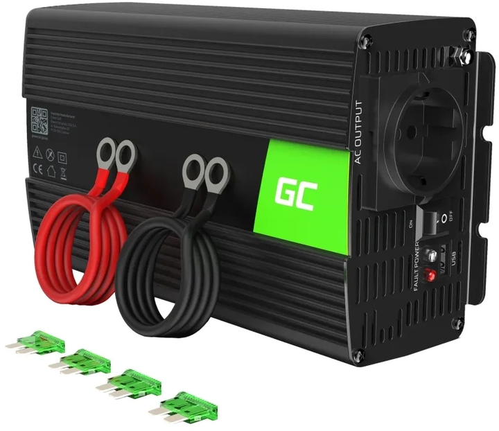 Інвертор Greencell 24V to 230V 1000W/2000W Black (5903317228394) - зображення 1