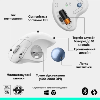 Мышка Logitech Ergo M575S Wireless Trackball Off-white (910-007030) - изображение 6