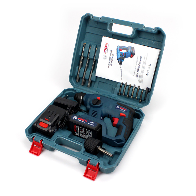 Акумуляторний перфоратор BOSCH GBH 36V-Li Compact 36V, 5AH, 1,8 Дж, 2 Li-Ion АКБ, зарядний пристрій (П01-002) - зображення 8