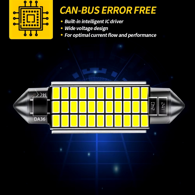 Лампа діодна освітлення салону, номерного знаку 12V C10W; T10.5x43; SV8.5; 6000k біле світло ( ALB-C10W-LED6000-35 ) - Фото 3 Лампа діодна освітлення салону, номерного знаку 12V C10W; T10.5x43; SV8.5; 6000k біле світло ( ALB-C10W-LED6000-35 ) - зображення 3