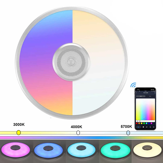 Потолковий RGB світильник (38см) з Bluetooth колонкою та пультом, 60W / Світлодіодна люстра (L) - зображення 2
