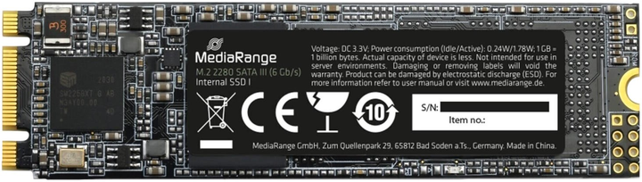 Dysk SSD MediaRange MR1022 256GB M.2 SATAIII 3D NAND (TLC) (4260664871552) - obraz 1