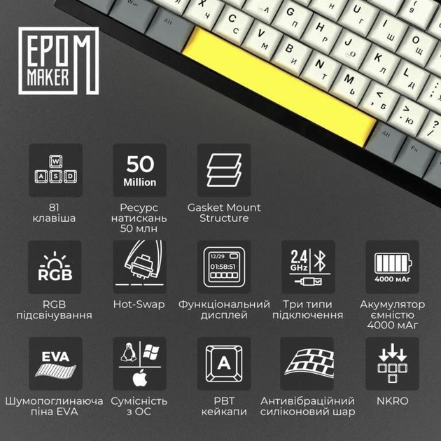 Клавіатура Epomaker AK820 Pro Gift Switch Black (AK820-PRO-BG) - зображення 6