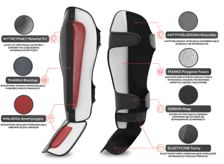Ochraniacze piszczele i stopy Bushido SP-10v1 S Black/Red (5902539018851) - obraz 10