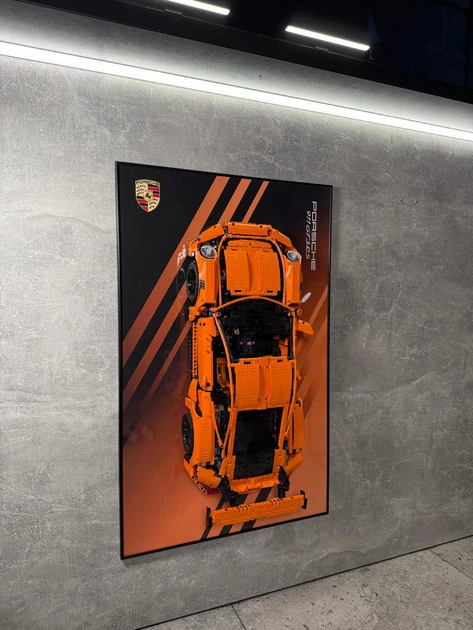 Арт Держатель Рамка на Стену 80x50 см. для Фирменного Конструктора Technic 42056 Porsche 911 GT3 RS Orange Порш Оранжевый 2016 года - Type-E - изображение 7