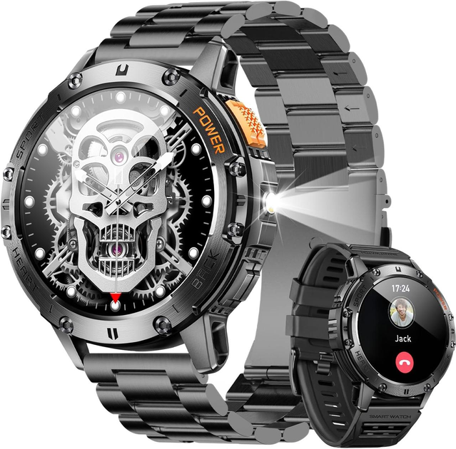 Смарт-часы для мужчин Military Smart Watch, Военные умные часы для iPhone и Android с двумя ремешками - изображение 1