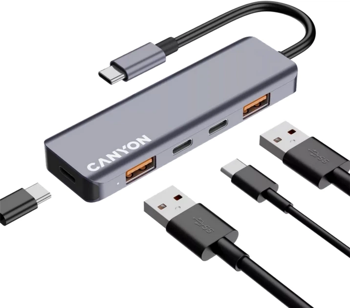 USB-хаб Canyon DS-18 5in1 USB-C Grey (CNS-TDS18) - зображення 4