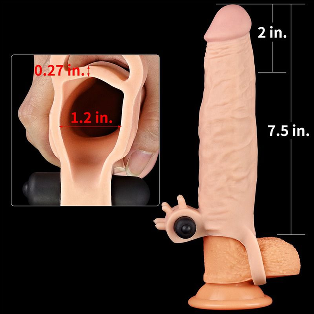 Насадка на пеніс з вібрацією Pleasure X-Tender Series Perfect for 5-6.5 inches Erect Penis колір тілесний (+18912026000000000) - зображення 8