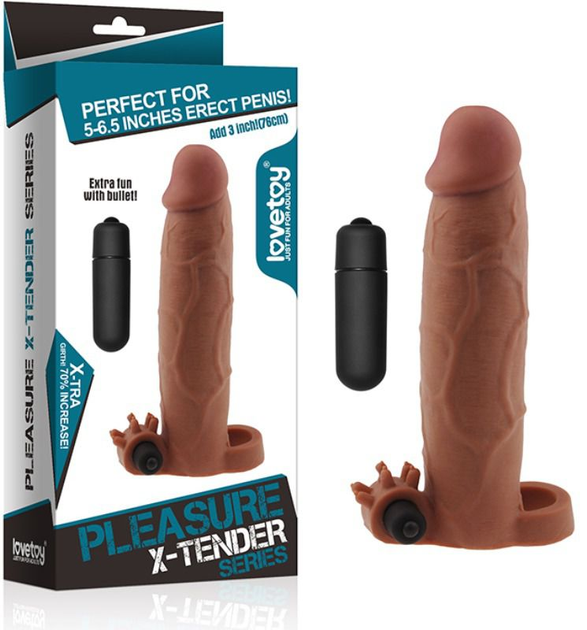 Насадка на пеніс з вібрацією Pleasure X-Tender Series Perfect for 5-6.5 inches Erect Penis колір коричневий (18910014000000000) - зображення 5