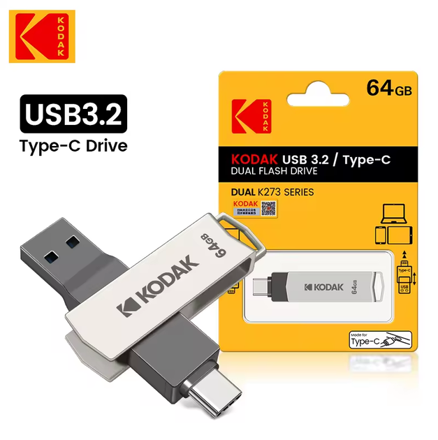 Флешка Kodak K273 64Gb 2 в1 USB 3.2 и Type-C OTG - Фото 1 Флешка Kodak K273 64Gb 2 в1 USB 3.2 и Type-C OTG - изображение 1