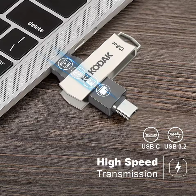 Флешка Kodak K273 64Gb 2 в1 USB 3.2 и Type-C OTG - Фото 6 Флешка Kodak K273 64Gb 2 в1 USB 3.2 и Type-C OTG - изображение 6