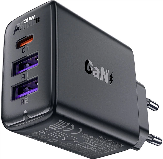 Мережевий зарядний пристрій Acefast A57 PD35W GaN 2xUSB-A+USB-C charger Black (6974316282730) - зображення 2