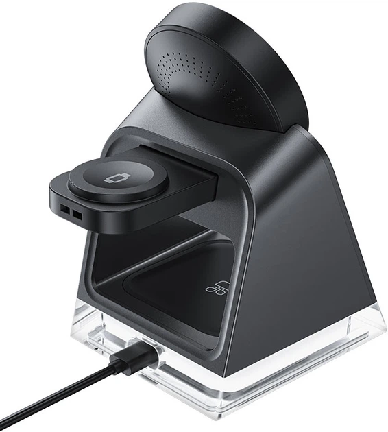Бездротовий зарядний пристрій Acefast E17 desktop 3-in-1 wireless charging holder Black (6974316282815) - зображення 4