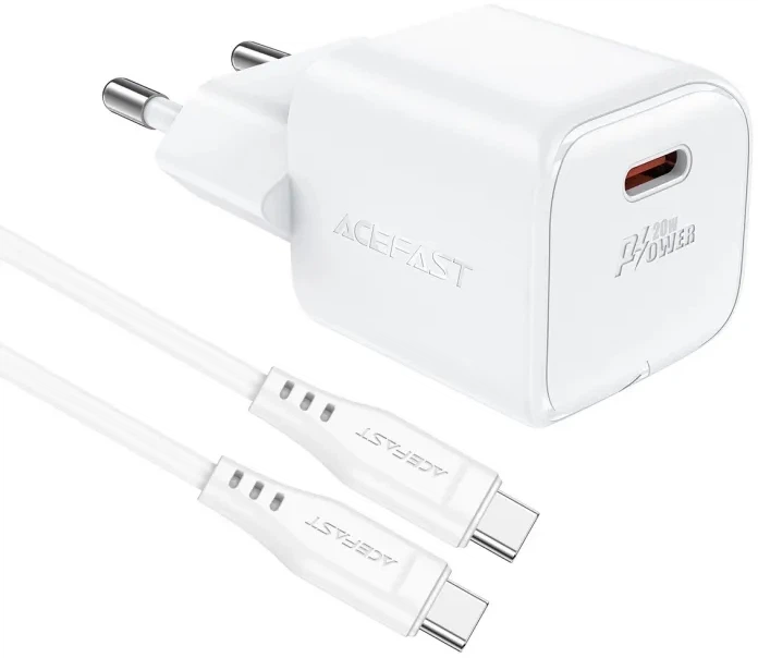 Мережевий зарядний пристрій Acefast A73 mini PD20W GaN single USB-C charger set C3-03 White (6974316282655) - зображення 4
