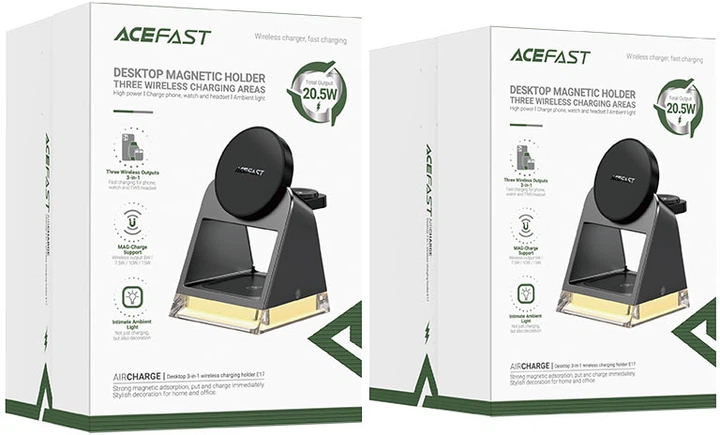 Бездротовий зарядний пристрій Acefast E17 desktop 3-in-1 wireless charging holder Black (6974316282815) - зображення 8