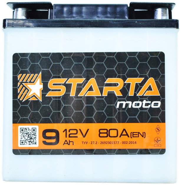 Акумулятор мото 12v 9Ah 80А Starta клема (сухозаряджений без електроліту) - зображення 1