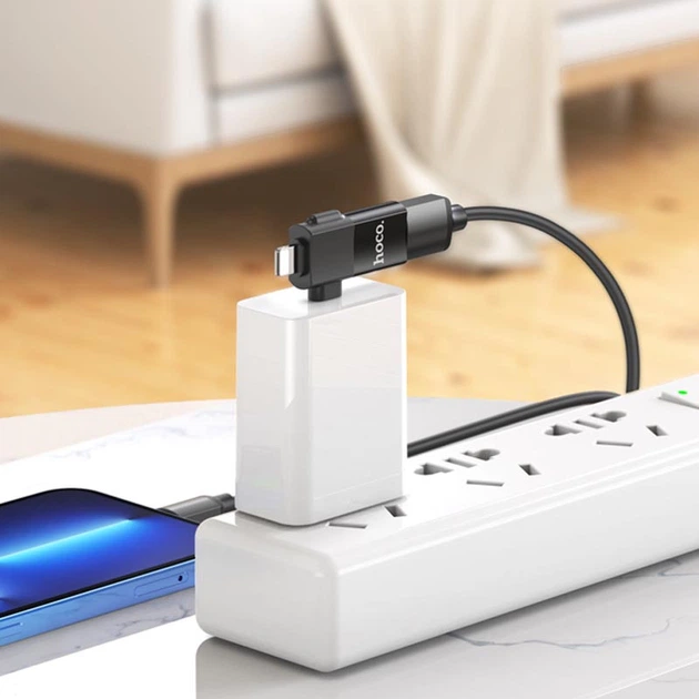 Переходник Hoco UA17 2in1 Lightning Male/Type-C Male to USB female Black - изображение 5