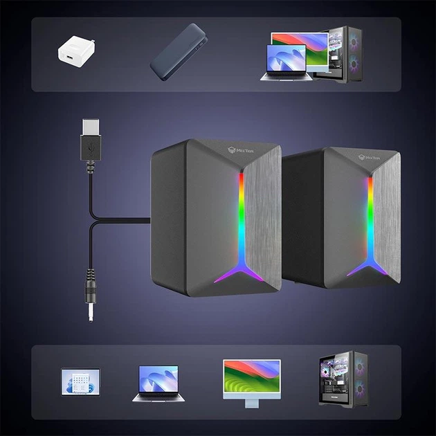 Компьютерные колонки Meetion MT-SP2011 (акустика для ПК, мощность 6 Вт, USB, AUX 3.5 мм, RGB подсветка) - Черный - изображение 9