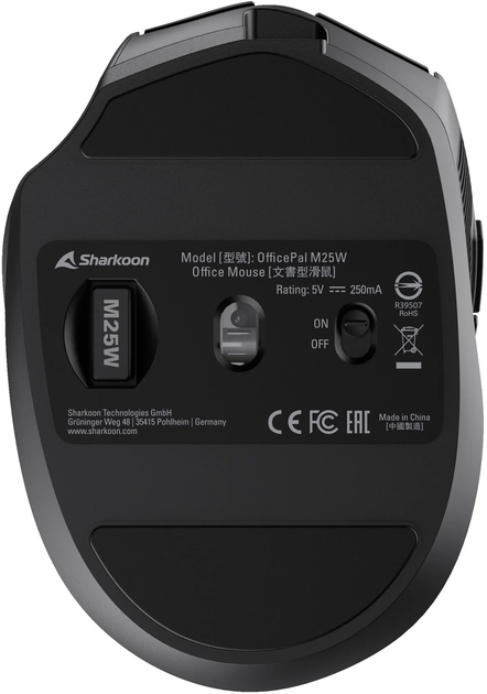 Mysz Sharkoon OfficePal M25W Wireless/USB Black (4044951039647) - obraz 5