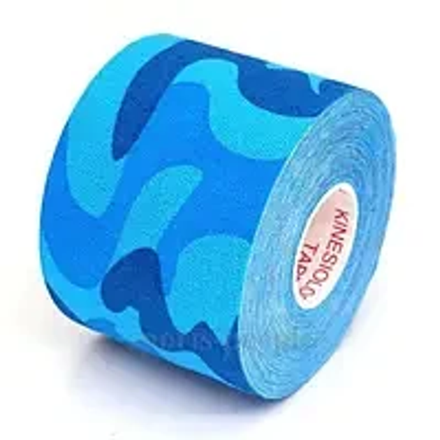 Тейп Кінезіо 3.8 см, кінезіологічна стрічка Kinesiology Tape Sportstape Sport & Therapy, 3.8 см, камуфляж синій - зображення 1