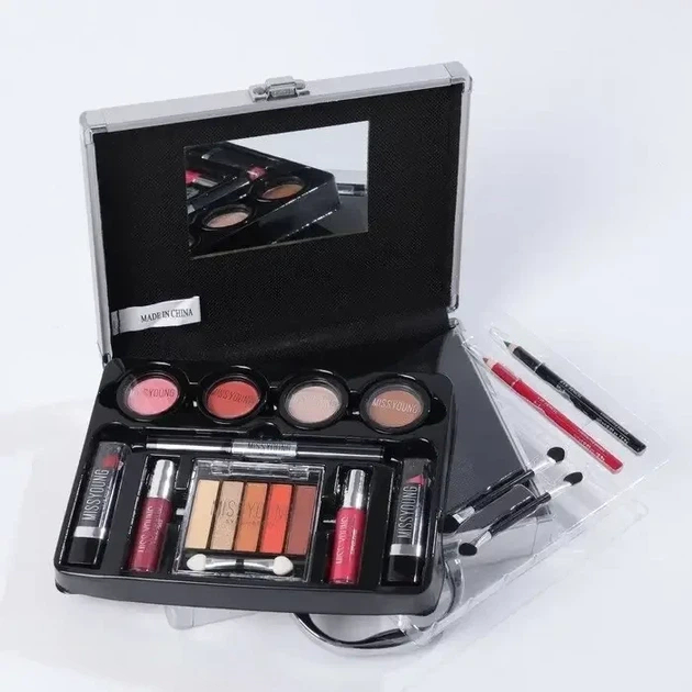 Набір декоративної косметики в алюмінієвому кейсі із дзеркалом Makeup set MC1488 Сріблястий - Фото 8 Набір декоративної косметики в алюмінієвому кейсі із дзеркалом Makeup set MC1488 Сріблястий - зображення 8