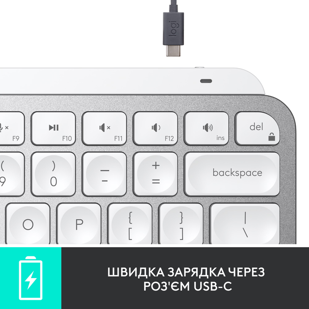 Клавіатура бездротова Logitech MX Keys Mini Wireless Illuminated UA Pale Grey (920-010499) - зображення 9