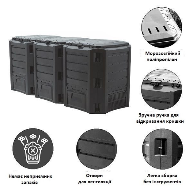 Трехсекционный садовый компостер 1200л Prosperplast MODULE COMPOGREEN, IKLM1200C - изображение 1