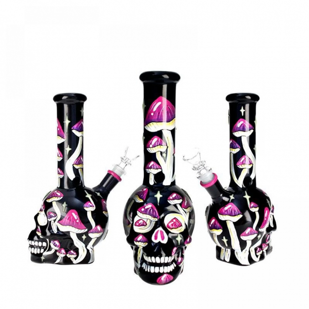 Скляний бонг Skull Mix Print Mushrooms 25см - изображение 3