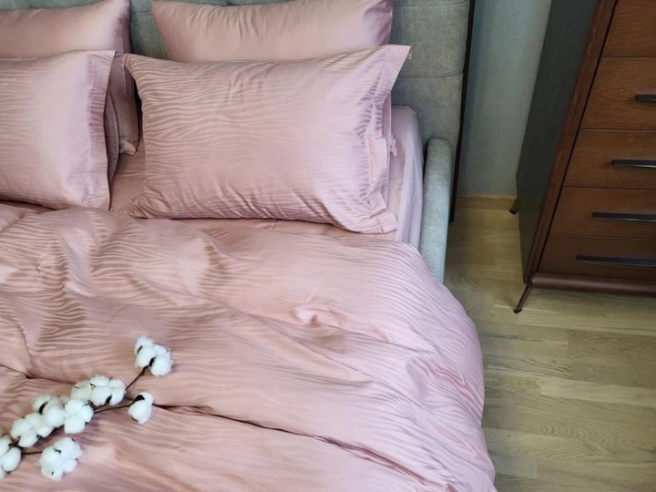 Постільна білизна однотонна полуторна 145х215 см, турецький жакард сатин преміум, пудрова 100% бавовна - зображення 6