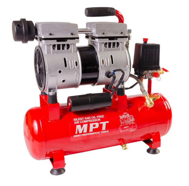 Компрессор бесшумный MPT PROFI OIL FREE, 10 л, 600 Вт, 1450 об/мин, 7 атм. Red and Black (MAC60103S) - изображение 1