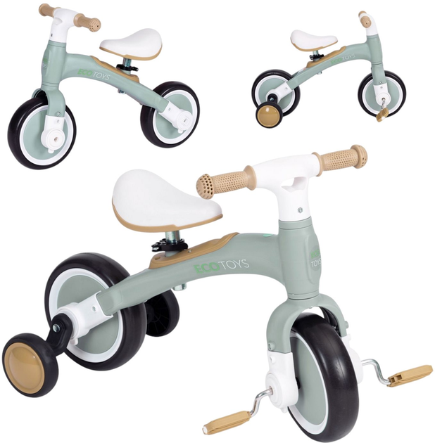 Rowerek biegowy z pedałami EcoToys treningowy kółka boczne 3w1 LC-V1359 Green (5905817003648) - obraz 5